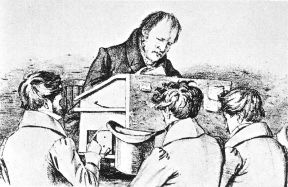 Friedrich Hegel mit Studenten; Lithographie von F. Kugler